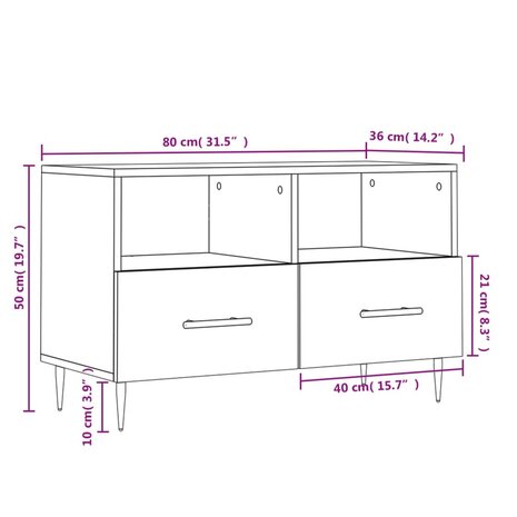 Tv-meubel 80x36x50 cm bewerkt hout wit 12