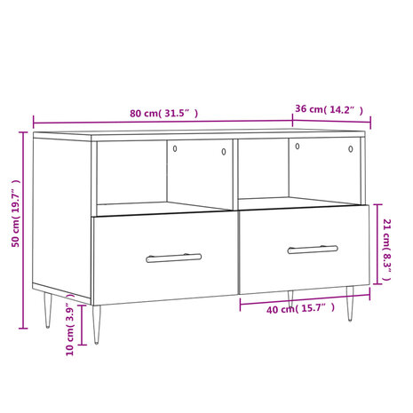 Tv-meubel 80x36x50 cm bewerkt hout betongrijs 12