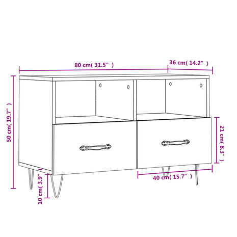 Tv-meubel 80x36x50 cm bewerkt hout wit 12