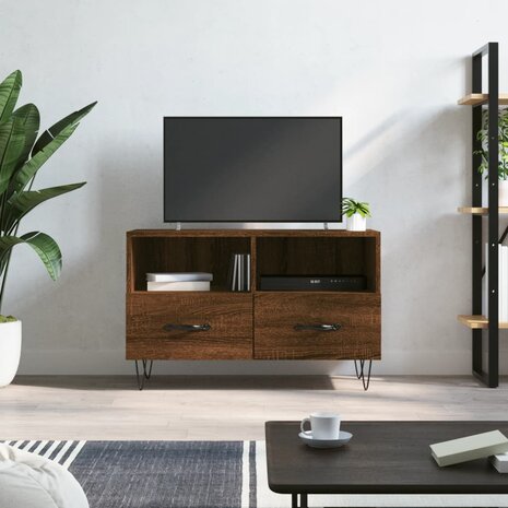 Tv-meubel 80x36x50 cm bewerkt hout bruin eikenkleur 1