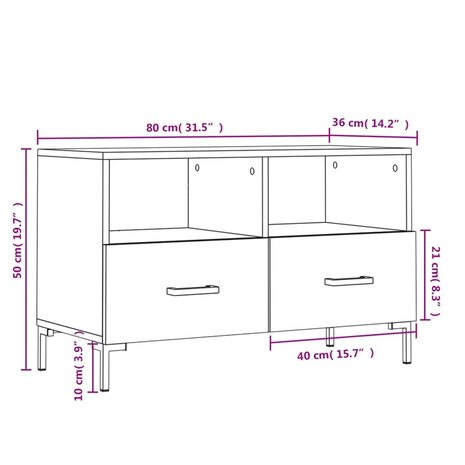 Tv-meubel 80x36x50 cm bewerkt hout wit 12