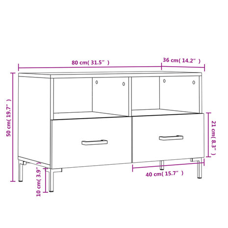 Tv-meubel 80x36x50 cm bewerkt hout zwart 12