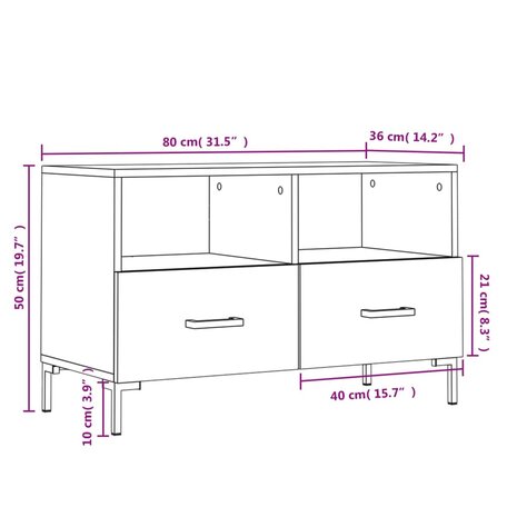 Tv-meubel 80x36x50 cm bewerkt hout grijs sonoma eikenkleurig 12