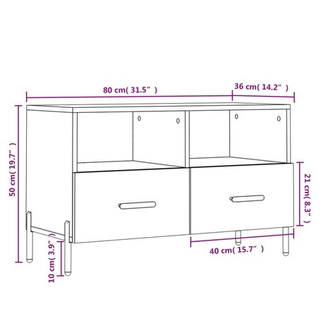 Tv-meubel 80x36x50 cm bewerkt hout wit 12