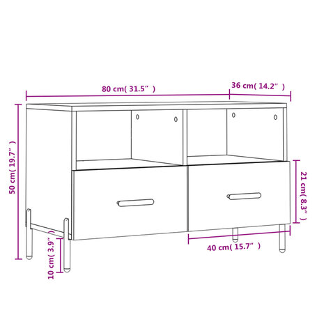 Tv-meubel 80x36x50 cm bewerkt hout betongrijs 12