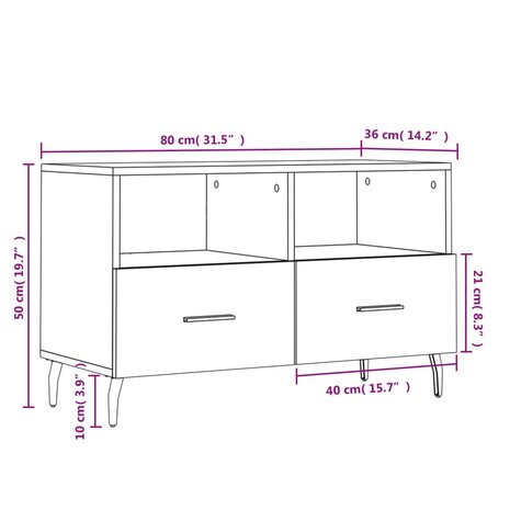 Tv-meubel 80x36x50 cm bewerkt hout wit 12