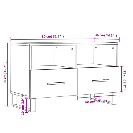 Tv-meubel 80x36x50 cm bewerkt hout wit 12