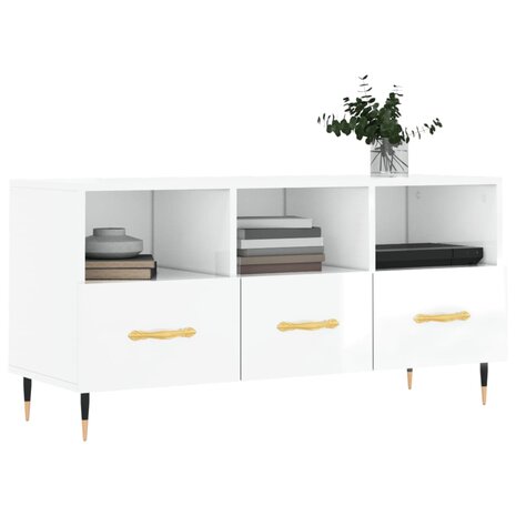 Tv-meubel 102x36x50 cm bewerkt hout hoogglans wit 3