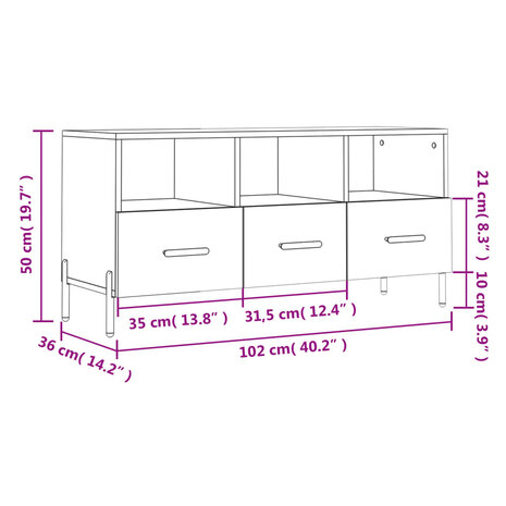 Tv-meubel 102x36x50 cm bewerkt hout wit 12