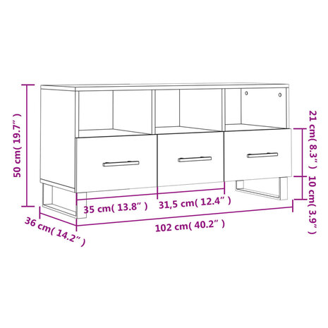 Tv-meubel 102x36x50 cm bewerkt hout hoogglans wit 12