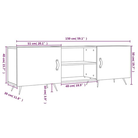 Tv-meubel 150x30x50 cm bewerkt hout wit 11