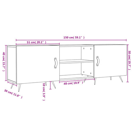 Tv-meubel 150x30x50 cm bewerkt hout betongrijs 12