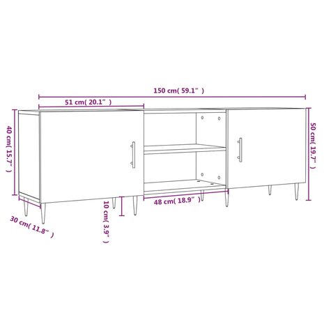 Tv-meubel 150x30x50 cm bewerkt hout wit 12