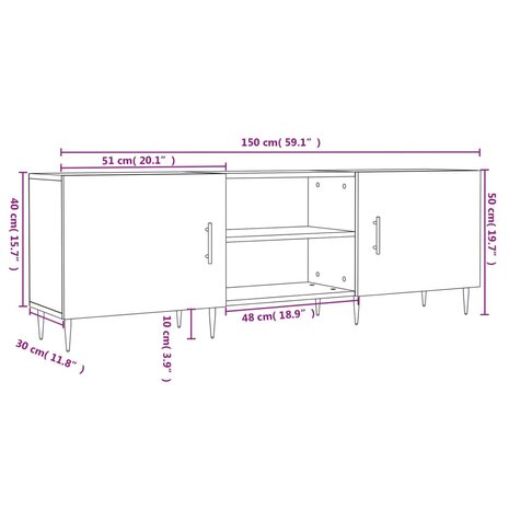 Tv-meubel 150x30x50 cm bewerkt hout sonoma eikenkleurig 12