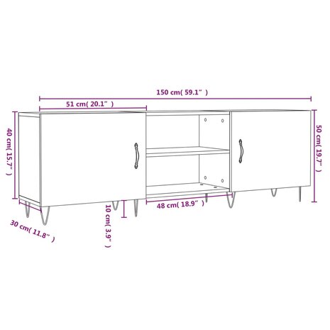 Tv-meubel 150x30x50 cm bewerkt hout sonoma eikenkleurig 12