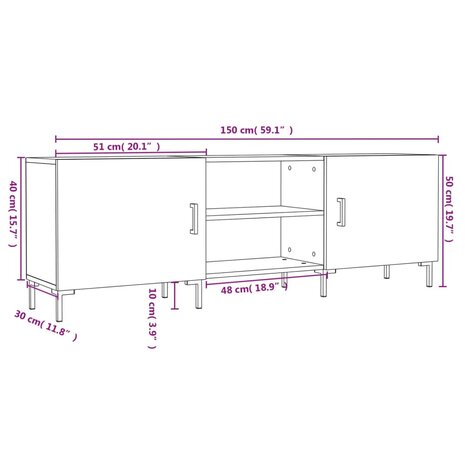 Tv-meubel 150x30x50 cm bewerkt hout betongrijs 12