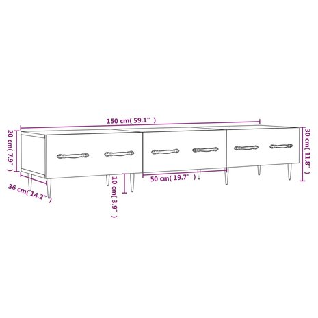 Tv-meubel 150x36x30 cm bewerkt hout zwart 12