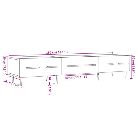 Tv-meubel 150x36x30 cm bewerkt hout wit 12