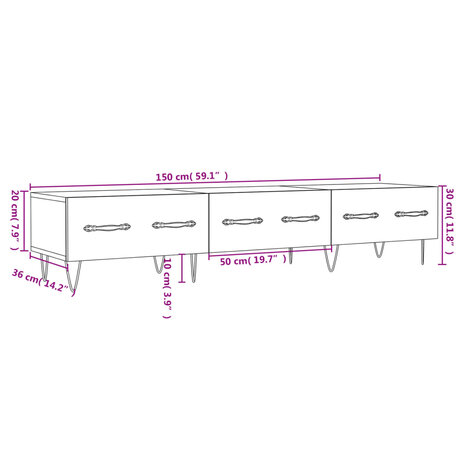 Tv-meubel 150x36x30 cm bewerkt hout wit 12