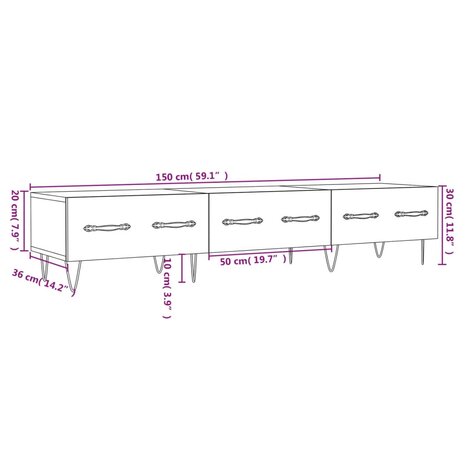 Tv-meubel 150x36x30 cm bewerkt hout zwart 12