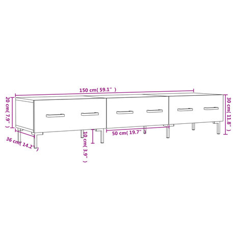 Tv-meubel 150x36x30 cm bewerkt hout bruin eikenkleur 12