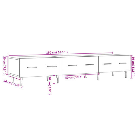 Tv-meubel 150x36x30 cm bewerkt hout hoogglans wit 12