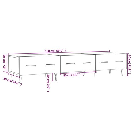 Tv-meubel 150x36x30 cm bewerkt hout betongrijs 12