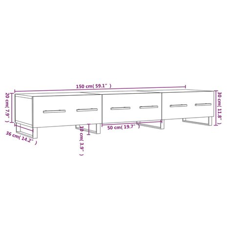 Tv-meubel 150x36x30 cm bewerkt hout wit 12