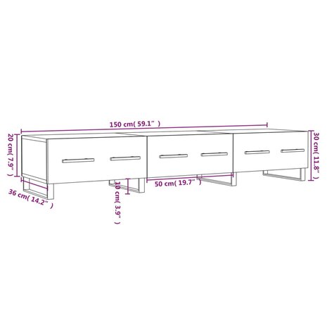 Tv-meubel 150x36x30 cm bewerkt hout zwart 12