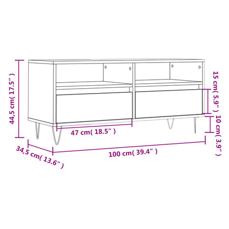 Tv-meubel 100x34,5x44,5 cm bewerkt hout wit 11