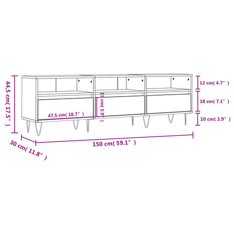 Tv-meubel 150x30x44,5 cm bewerkt hout wit 11