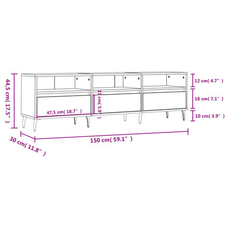 Tv-meubel 150x30x44,5 cm bewerkt hout zwart 11