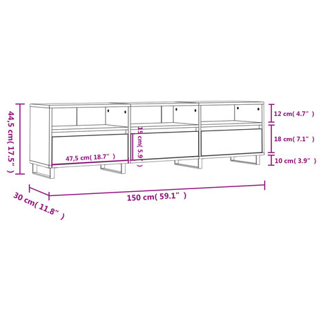 Tv-meubel 150x30x44,5 cm bewerkt hout grijs sonoma eikenkleurig 11