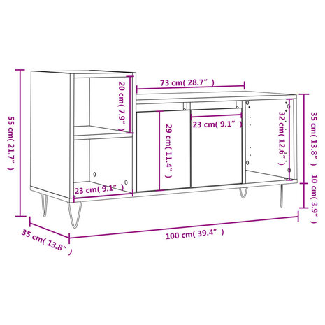 Tv-meubel 100x35x55 cm bewerkt hout wit 12