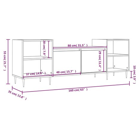 Tv-meubel 160x35x55 cm bewerkt hout zwart 11