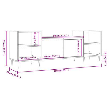 Tv-meubel 160x35x55 cm bewerkt hout sonoma eikenkleurig 11