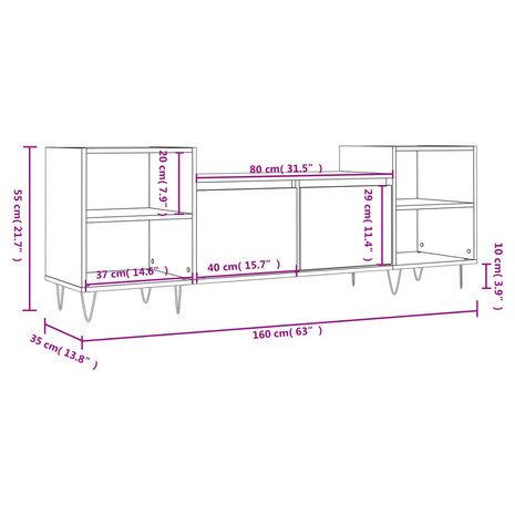 Tv-meubel 160x35x55 cm bewerkt hout wit 11