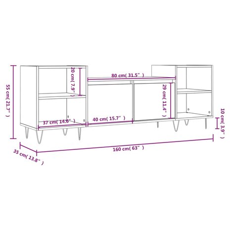 Tv-meubel 160x35x55 cm bewerkt hout gerookt eikenkleurig 11