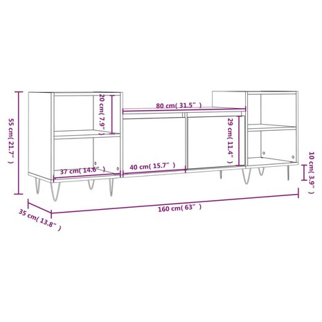 Tv-meubel 160x35x55 cm bewerkt hout grijs sonoma eikenkleurig 11