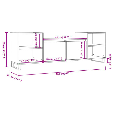 Tv-meubel 160x35x55 cm bewerkt hout hoogglans wit 11