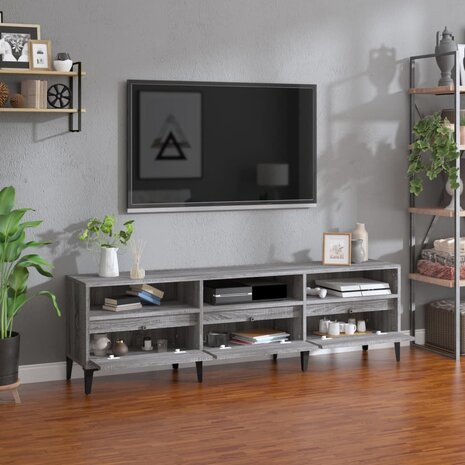 Tv-meubel 150x30x44,5 cm bewerkt hout grijs sonoma eikenkleurig 3