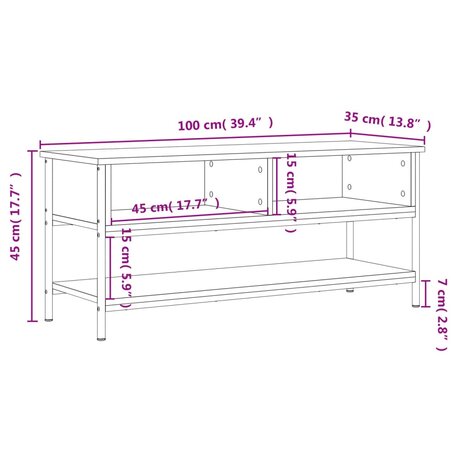 Tv-meubel 100x35x45 cm bewerkt hout grijs sonoma eikenkleurig 9