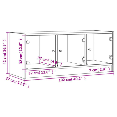 Tv-meubel met glazen deuren 102x37x42 cm wit 12