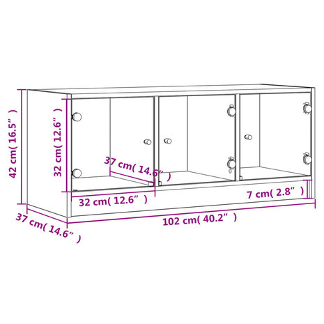 Tv-meubel met glazen deuren 102x37x42 cm zwart 12