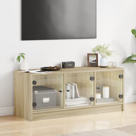 Tv-meubel met glazen deuren 102x37x42 cm sonoma eikenkleurig 3