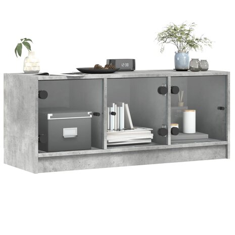 Tv-meubel met glazen deuren 102x37x42 cm betongrijs 4