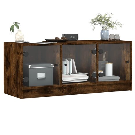 Tv-meubel met glazen deuren 102x37x42 cm gerookt eikenkleurig 4