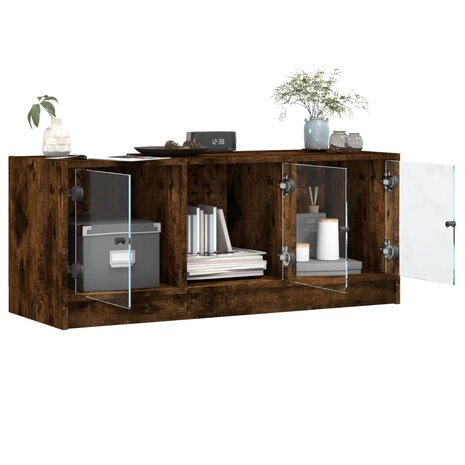 Tv-meubel met glazen deuren 102x37x42 cm gerookt eikenkleurig 5