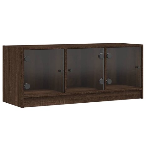 Tv-meubel met glazen deuren 102x37x42 cm bruin eikenkleur 2