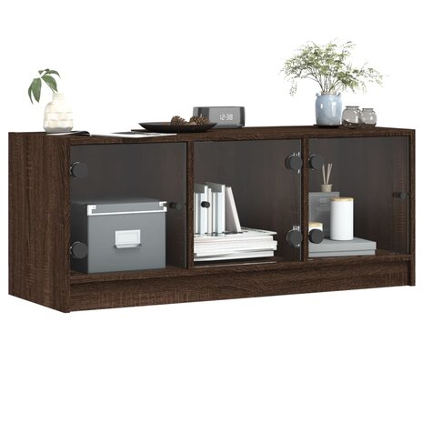 Tv-meubel met glazen deuren 102x37x42 cm bruin eikenkleur 4